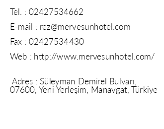Merve Sun Hotel Spa iletiim bilgileri